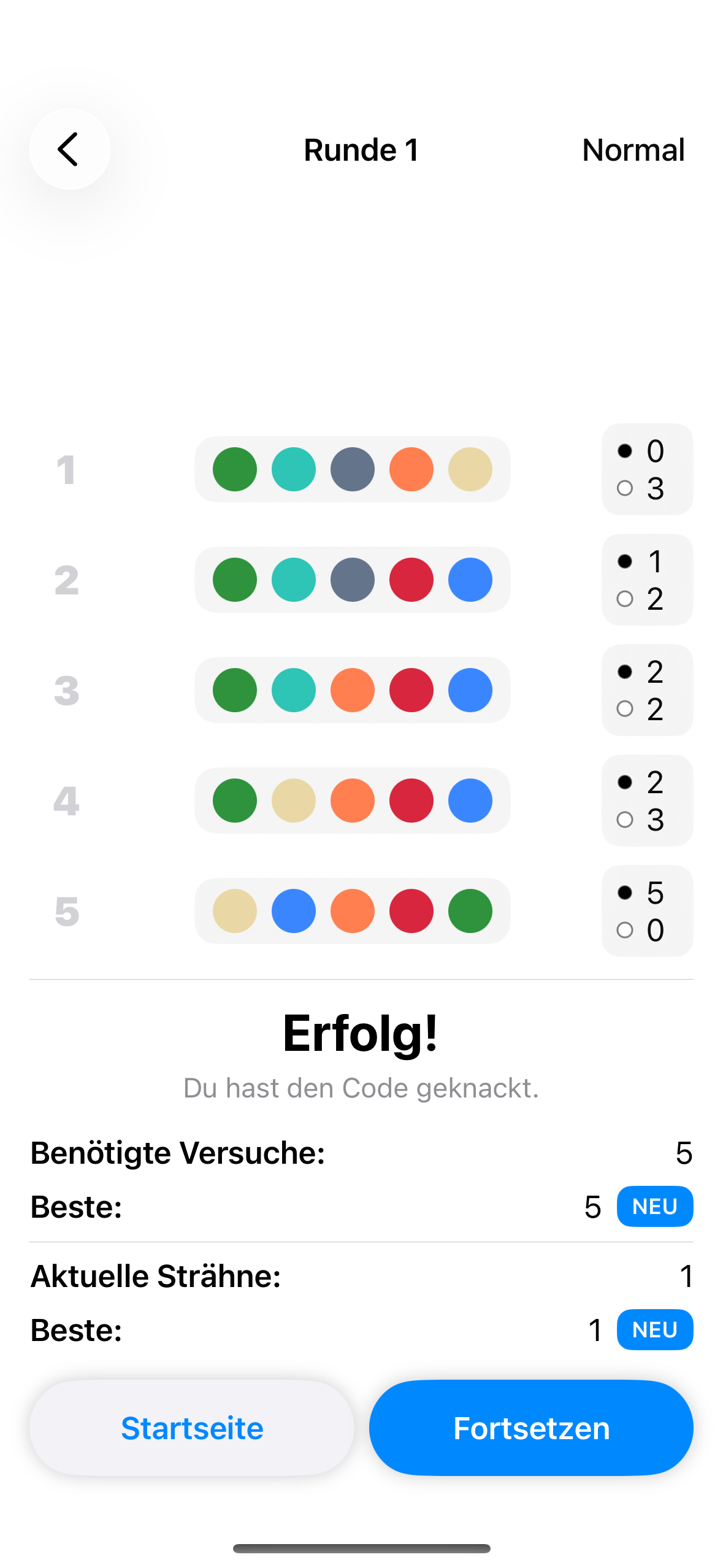 Celebrate every solved code and keep track of your best results and streaks.